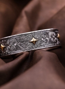 HorizonBlue复古925银18k金手镯