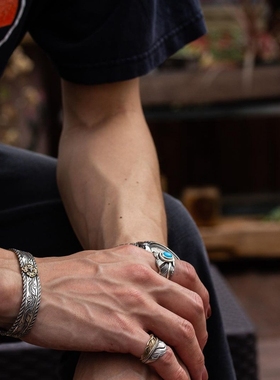 HorizonBlue925银半金半银戒指