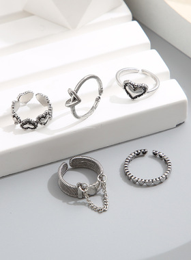 Kore Punk a?k kalp yüzük seti 5 adet ki?ilik miza? zirkon