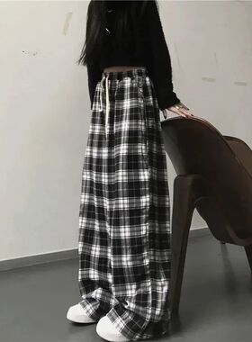 Black and White Plaid pants Oversize New Women Casual Loose