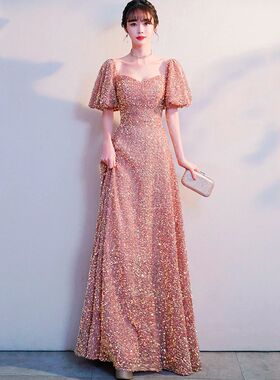 Prom Dress Floor-Length Sequin Dresses Woman Party Night A-L