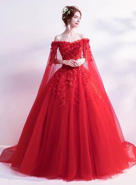 Long wrap red off shoulder lady girl women prom dress party