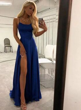 Royal Blue Split Prom Dresses 2023 Elegant Women Party Night