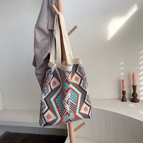 Lady Knitting Gypsy Bohemian Boho Chic Aztec Tote Bag Women - 图0