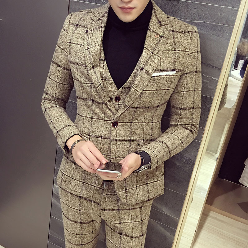 (Jackets+Vest+Pants) 2022 Men plaid business Blazers/Male sl - 图2