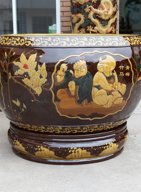 特大金鱼缸紫砂庭院造景流水摆件