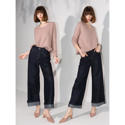 COCOBELLA[璀璨星河]细闪亮片上衣女软糯毛衣V领针织衫MZ3109 - 图0