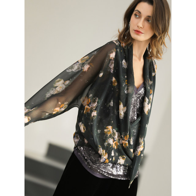 ເສື້ອຢືດ chiffon collar ທີ່ຊັບຊ້ອນ, feminine wrap
