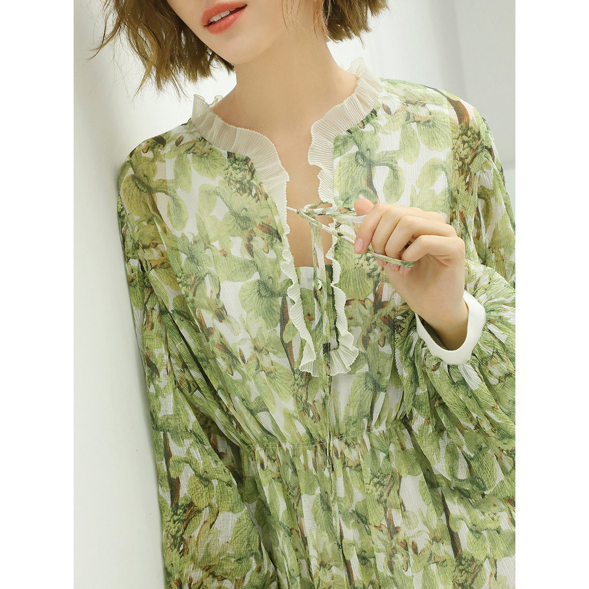 【3件5折】COCOBELLA肌理感压褶花卉印花连衣裙长袖雪纺裙FR512,淘宝优惠券,粉丝福利购,淘宝优惠卷