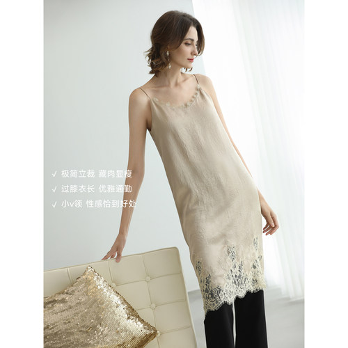 COCOBELLA[100%醋酸]蕾丝拼接肌理感连衣裙女吊带裙FR0081-2 - 图2