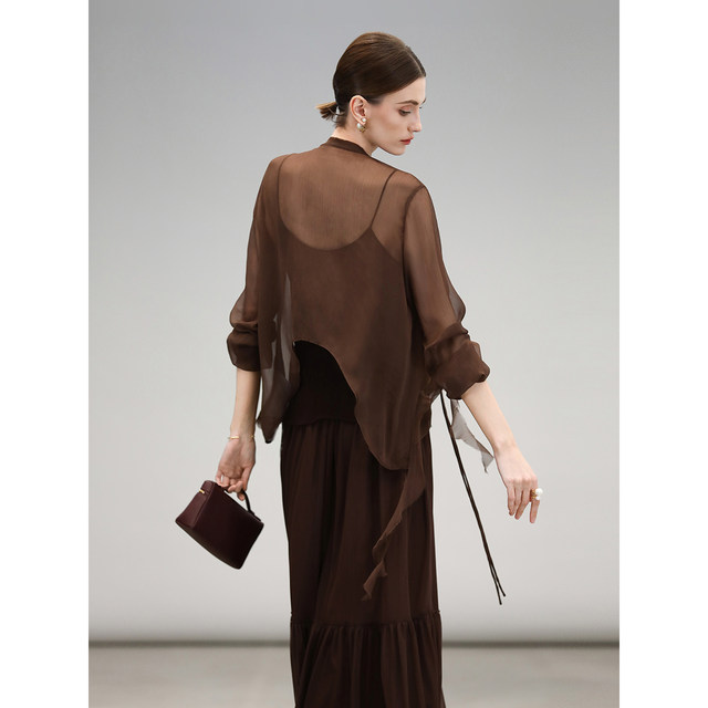 COCOBELLA ເສື້ອຢືດ chiffon ruffled ໄຫມ
