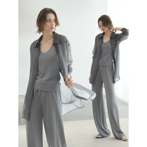 COCOBELLA[莱赛尔]透视银葱肌理长袖衬衫女26夏休闲遮阳衫SR7069 - 图1