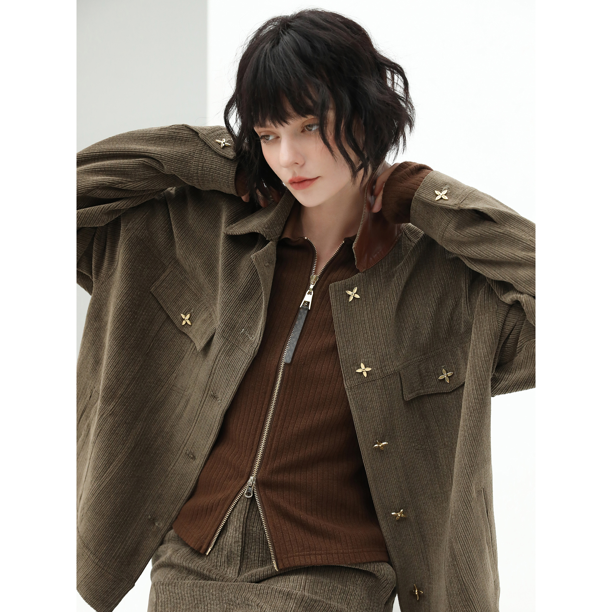 COCOBELLA美拉德穿搭双头拉链针织外套女秋冬坑条开衫上衣SE523B - 图2