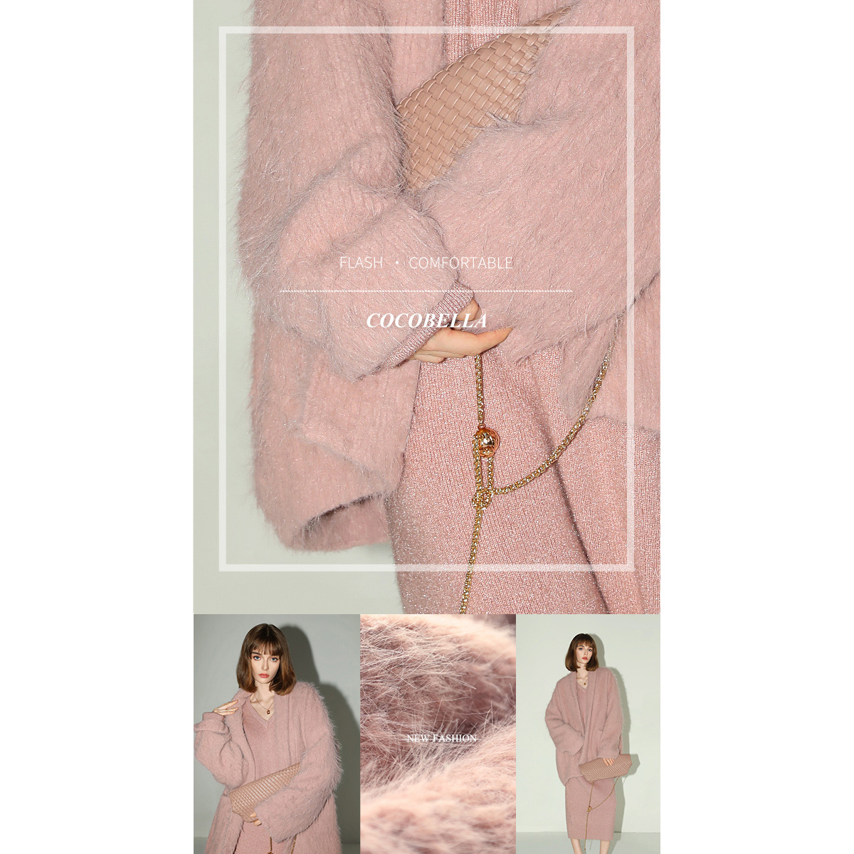 COCOBELLA慵懒风温柔仿羊驼长绒感冬大衣女长款毛呢外套WL3006-4 - 图1