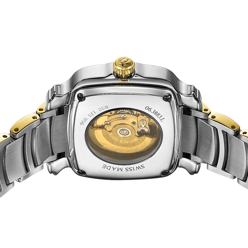 瑞士艾米龙官方正品明珠系列镶钻间金钢带机械女表