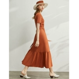 Amii Минималистичное платье, длинная черная длинная юбка, французский стиль, V-образный вырез, А-силуэт