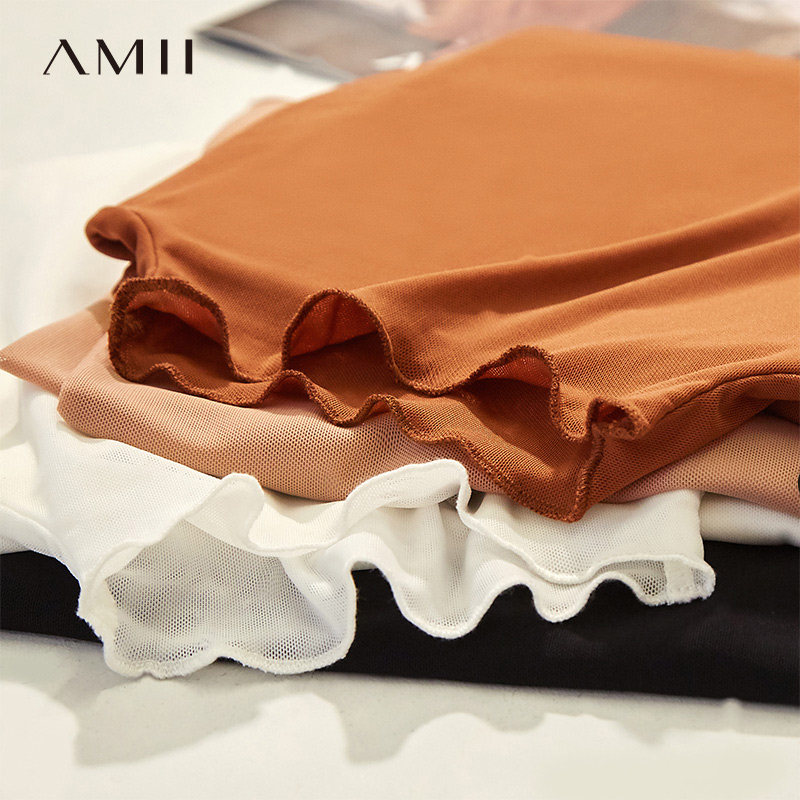 amii网纱2022秋季新款半高领打底衫 amii克莱T恤
