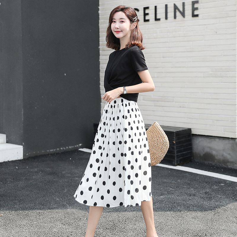 女夏2020新款a字中长款黑白半身裙 五羊佳人半身裙