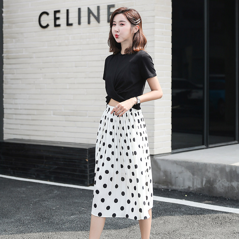 女夏2020新款a字中长款黑白半身裙 五羊佳人半身裙