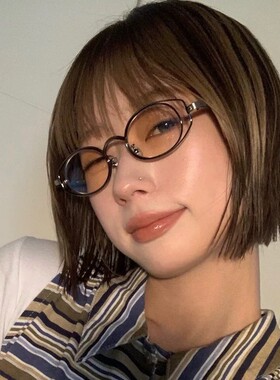 欧美双圈椭圆形眼镜框美女学生感时尚个性碎花色平光镜架装饰