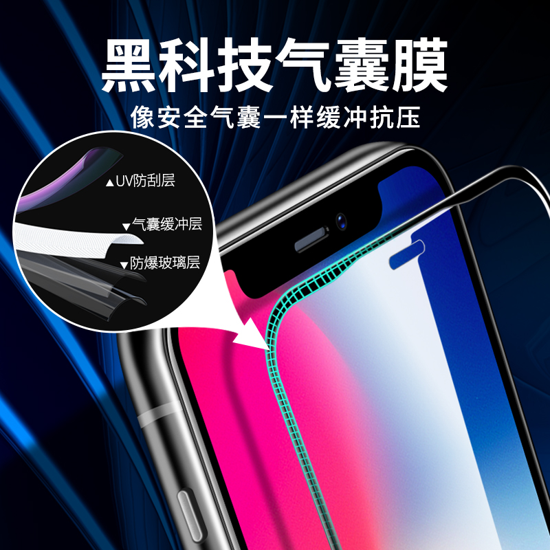 适用苹果x气囊iphonexr钢化膜iphonexsmax全屏覆盖iphonexs防摔iphonex手机xr保护xmax贴膜xsmax防指纹xs max - 图0