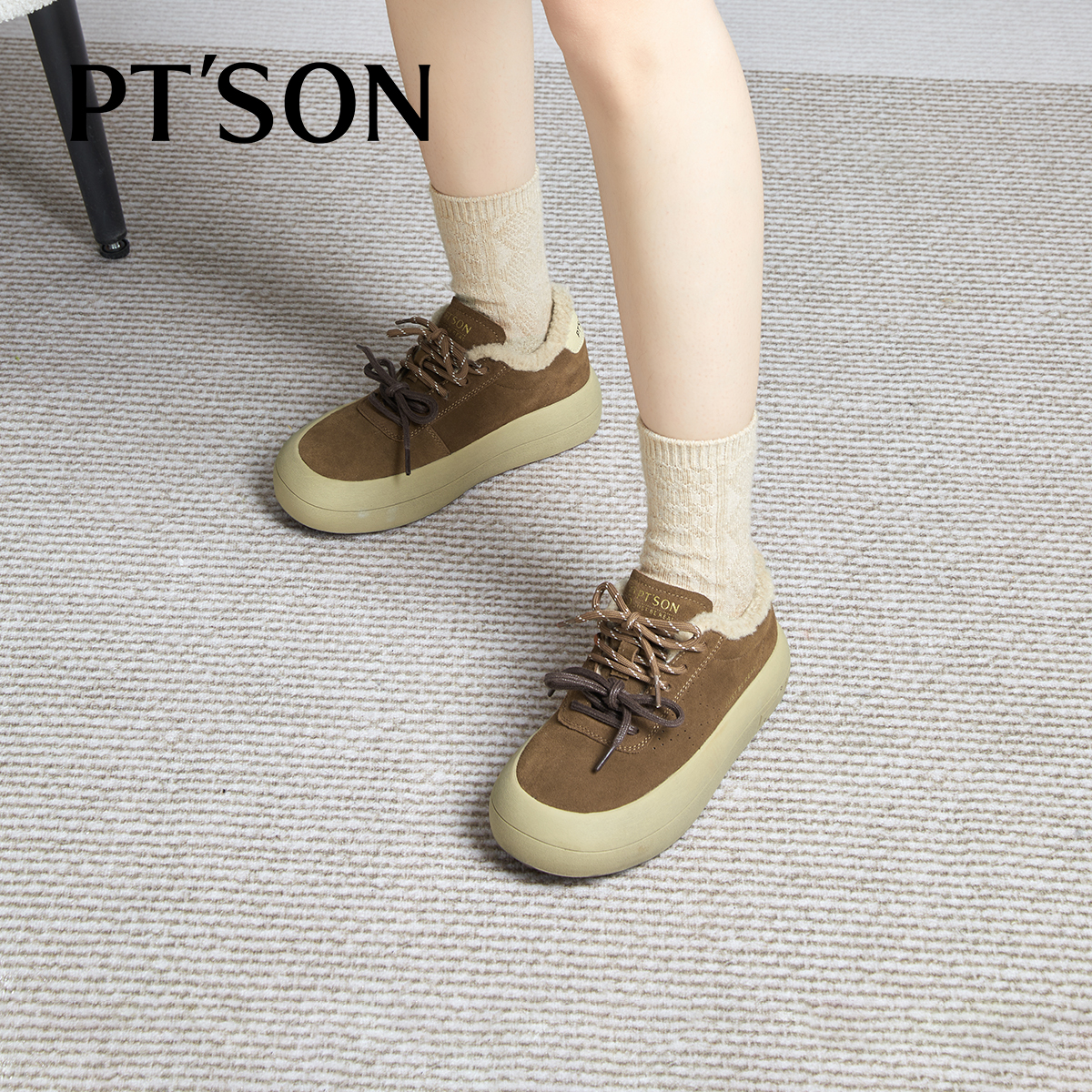 百田森运动鞋女冬季加绒勃肯鞋增高厚底鞋女新款秋冬休闲板鞋 - 图1