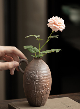 JASMIN.古韵玫瑰花器花瓶老岩泥禅意桌面摆件复古水培花茶室装饰