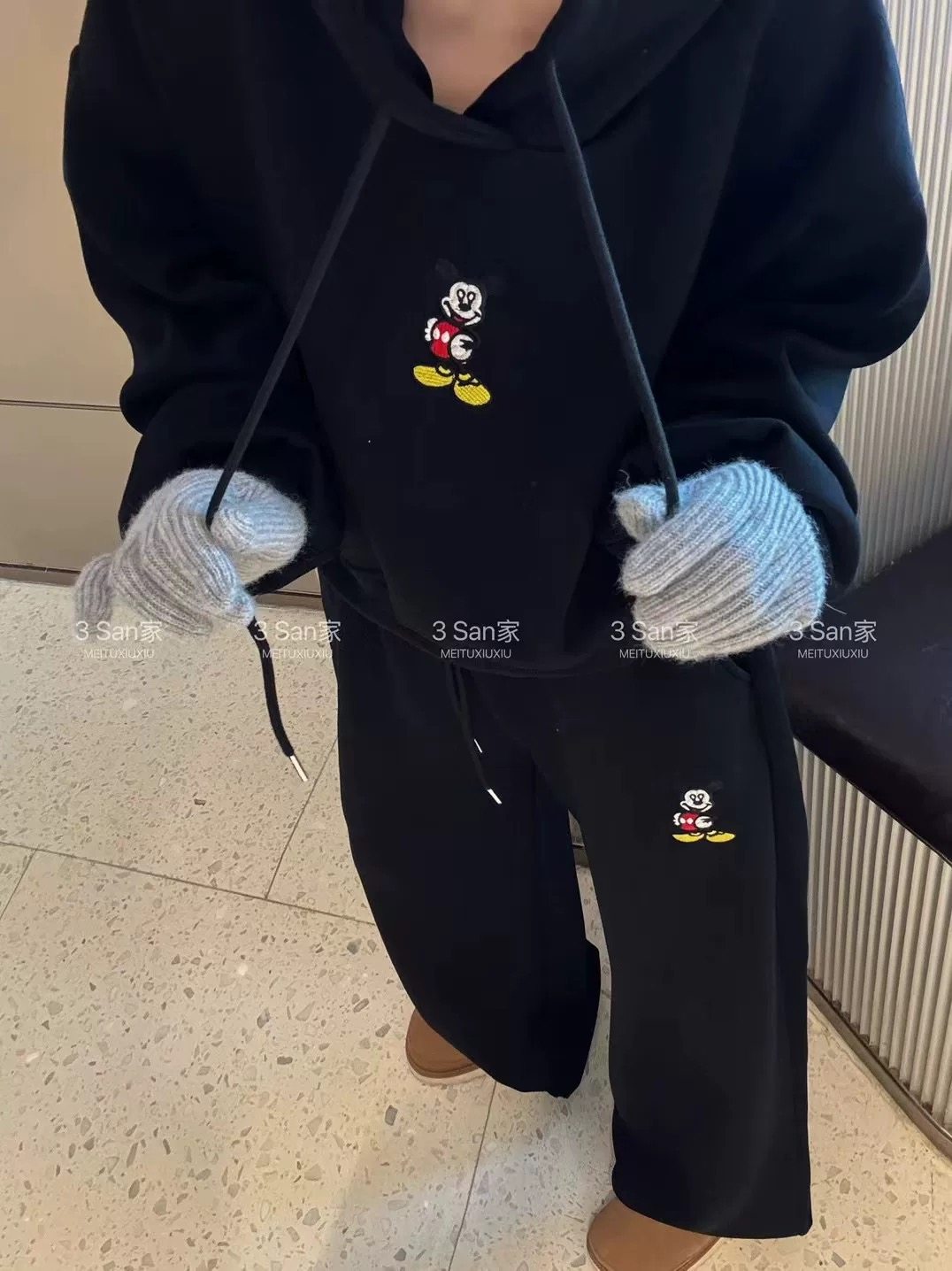 韩系新款减龄卡通刺绣连帽短款卫衣+休闲显瘦阔腿裤加绒两件套女,淘宝优惠券,粉丝福利购,淘宝优惠卷