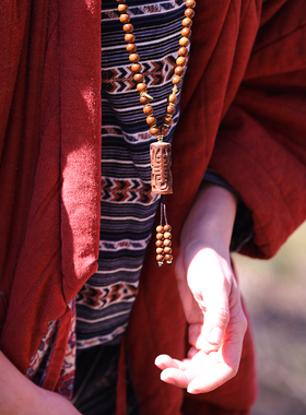 和合大仙人 原创自制 古董花梨木改良108佛珠项链两用 吊坠可打开