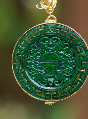 和合大仙人 原创国风新中式 1K金超大天然满绿翡翠可打开香囊吊坠
