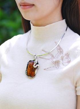 和合大仙人 原装古董孤品 蛇与秘境欧洲回流老银项圈琥珀花珀套装