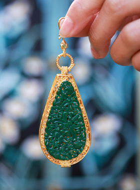 和合大仙人 原创S925银镀金 古董天然满绿翡翠 双面香囊吊坠压襟