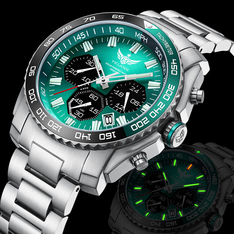 野狼男士太阳能瑞士氚气夜光石英表 野狼手表国产腕表