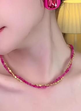 紫罗兰双层叠戴锁骨链女百搭甜辣