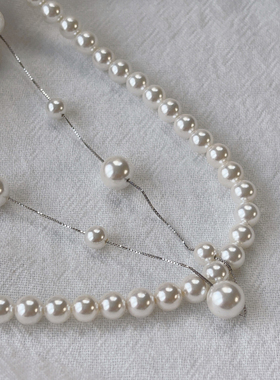 925银满天星澳白珍珠项链女