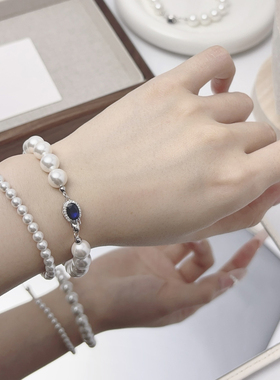 倪妮同款925银蓝宝澳白珍珠手链