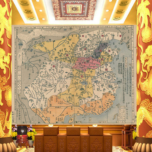 禹贡九州图墙纸山海经古地图复古背景墙装饰壁画中国古代地图壁纸 - 图2