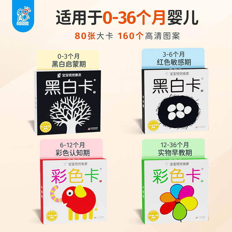 海润阳光黑白卡婴儿追视早教卡新生儿0到3个月黑白卡视觉激发闪卡