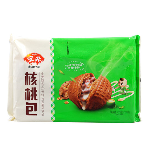 安井核桃包360g10个手工包子馒头儿童营养早餐 速冻食品小吃面点 - 图3