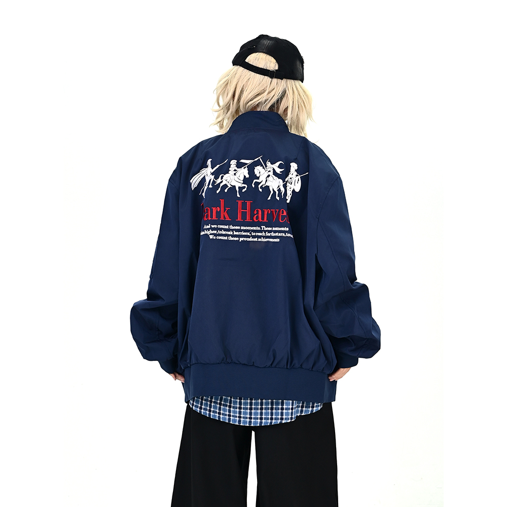 怕麻烦灰色字母刺绣翻领夹克女2025秋季新款宽松bf韩系学院风外套 - 图3