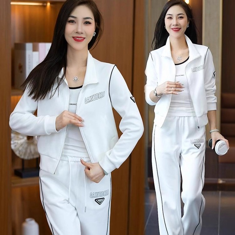 时尚休闲运动套装女2025秋季新款立领拉链卫衣外套阔腿运动裤套装 - 图1