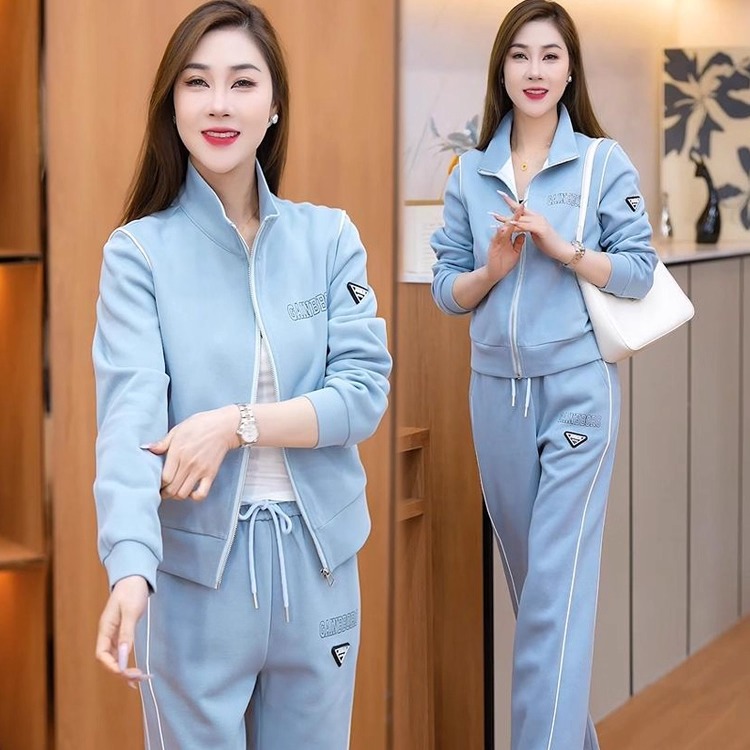 时尚休闲运动套装女2025秋季新款立领拉链卫衣外套阔腿运动裤套装 - 图0