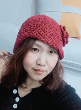 优雅钩花毛线帽手工针织花朵包头帽女秋冬季编织瓜皮帽妈妈帽保暖