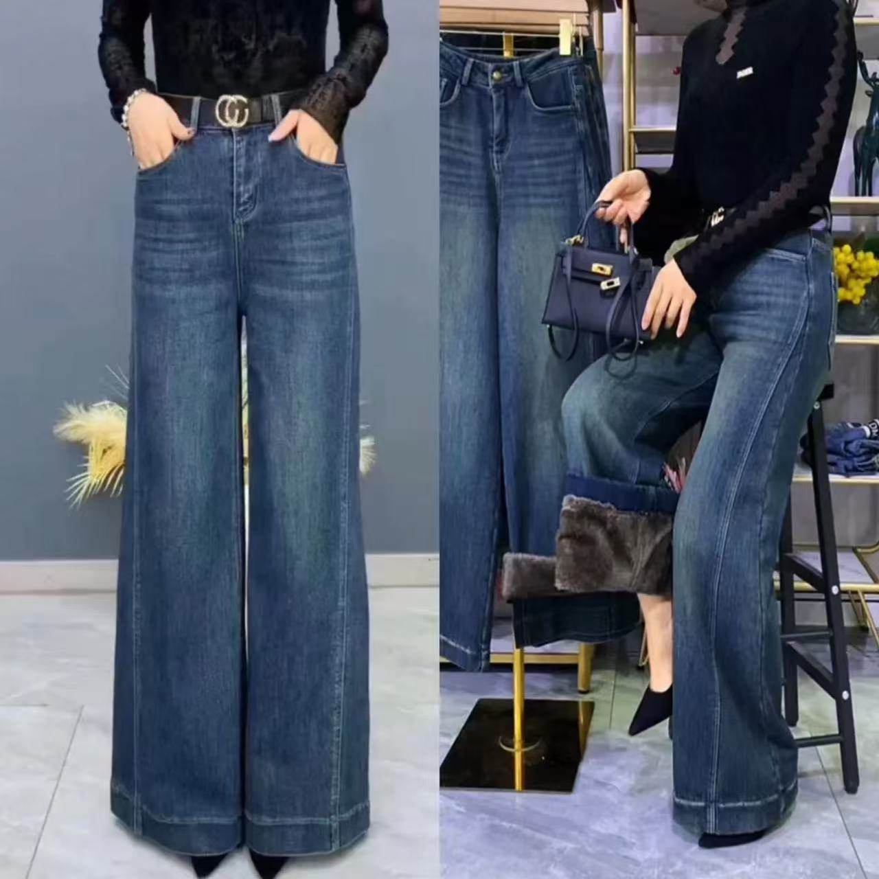 九分牛仔裤女2025新款冬季高腰加绒加厚一体羊羔绒小个子阔腿裤子,淘宝优惠券,粉丝福利购,淘宝优惠卷