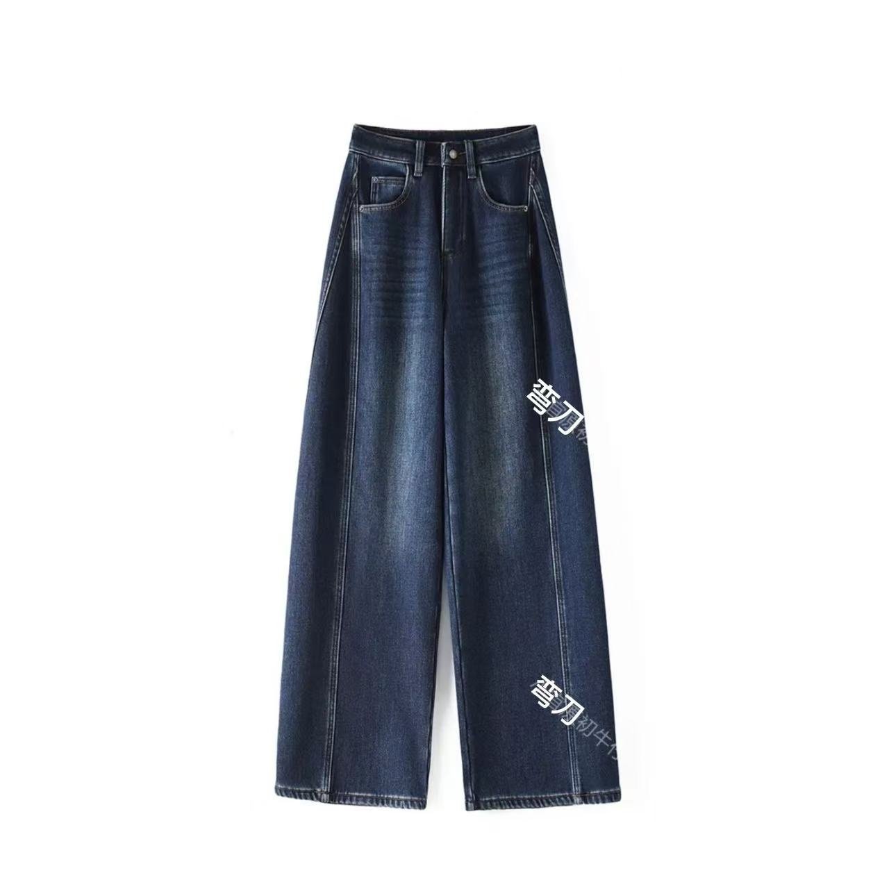 加绒加厚牛仔裤女2025新款冬季时尚密密绒百打梨型身材阔腿弯刀裤,淘宝优惠券,粉丝福利购,淘宝优惠卷