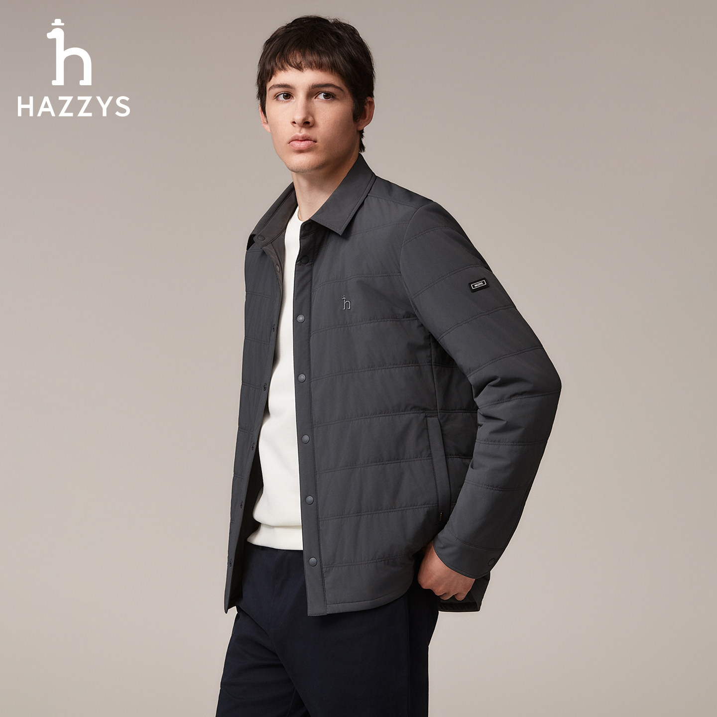 Hazzys哈吉斯秋冬男士绗缝保暖棉服简约休闲翻领外套夹克通勤上衣,淘宝优惠券,粉丝福利购,淘宝优惠卷
