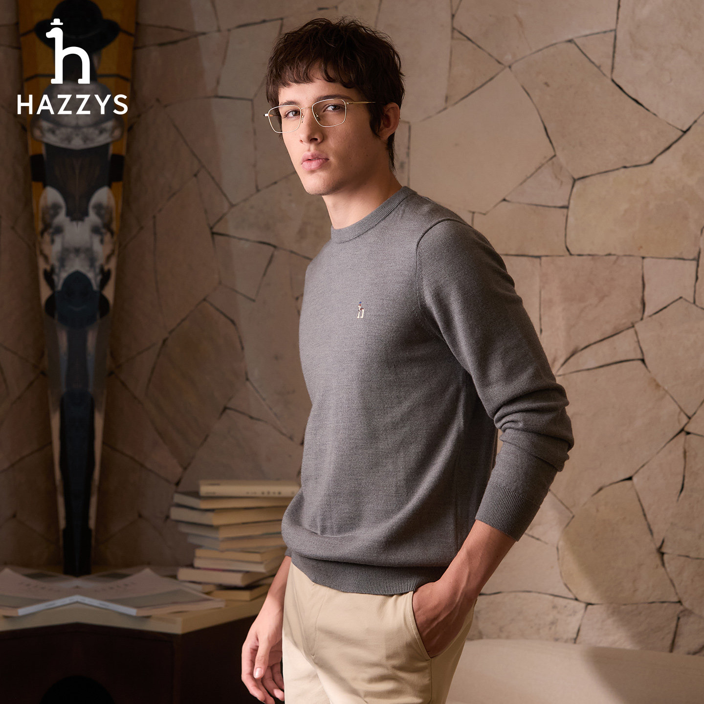 Hazzys哈吉斯男羊毛衫休闲长袖针织,淘宝优惠券,粉丝福利购,淘宝优惠卷