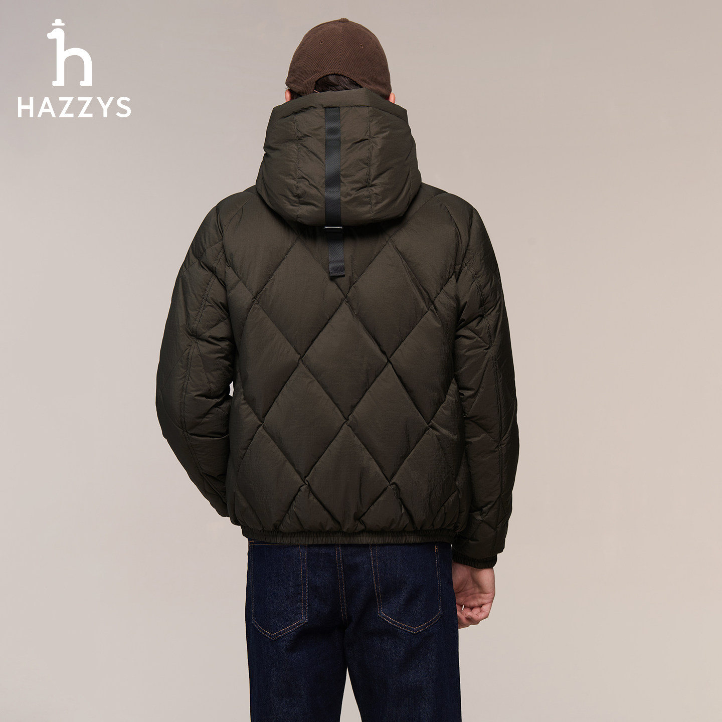 【鹅绒】Hazzys哈吉斯男士羽绒服秋冬季宽松菱形绗缝连帽保暖外套