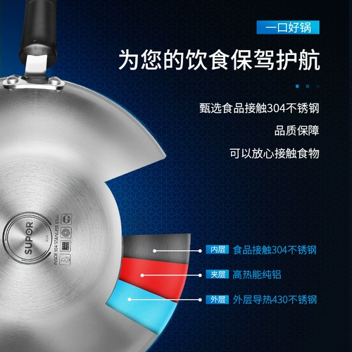 Supor wok 304 нержавеющая сталь сотовый кристалл щит меньше масляного дыма вок газовая индукционная плита многофункциональная бытовая