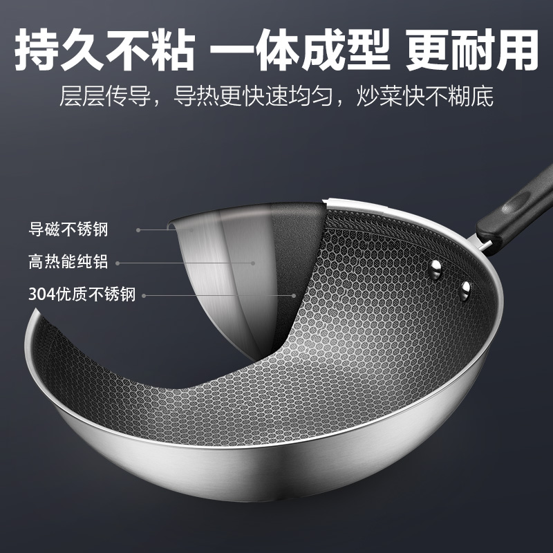 苏泊尔不粘锅家用炒锅304不锈钢蜂窝不粘炒菜锅电磁炉燃气灶通用_虎窝淘